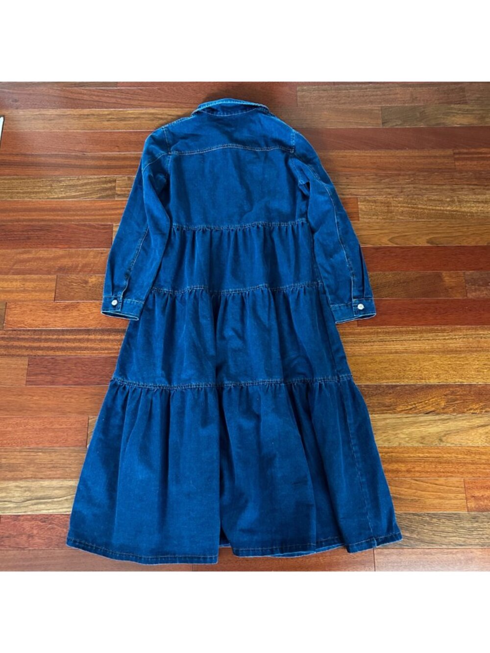 Women's Blue Denim Tiered Maxi Dress Button Front Long Sleeve Size XL - Picture 3 of 5